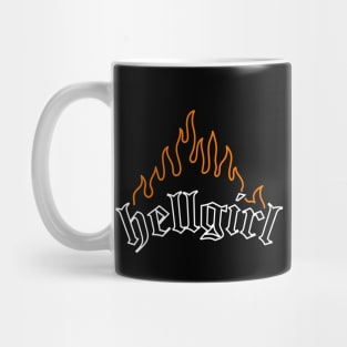 Hellgirl Aesthetic Goth Grl Grunge Design (Orange Flames & White Text) Mug